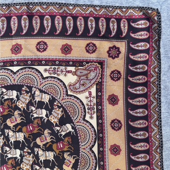 Vintage Salvatore Ferragamo Silk Equestrian And Paisley Themed Scarf 16.5”x16.5” - Picture 5 of 10